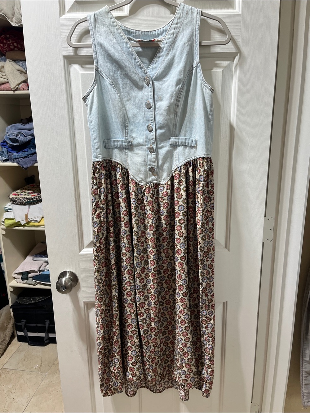 Shok Light Denim Bodice Floral Maxi in Blue and Brown